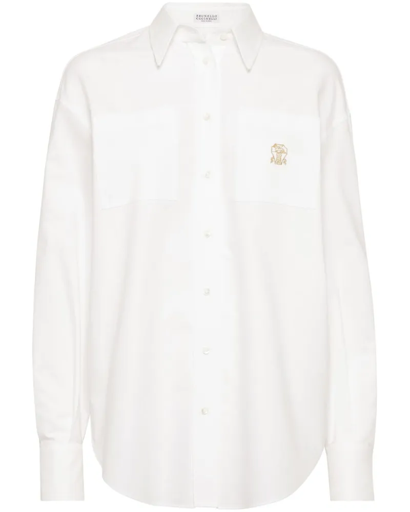 Brunello Cucinelli Hemd mit Logo-Stickerei - Weiß Weiß