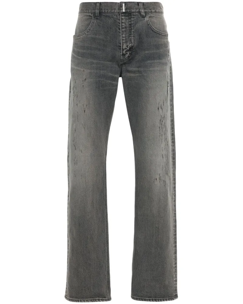 Givenchy Gerade Distressed-Jeans mit Logo-Schild - Grau Grau