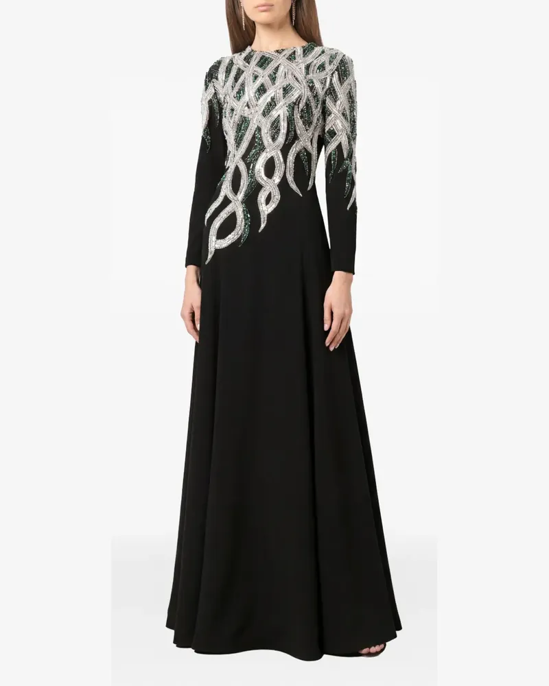 Dina Melwani Semi-transparentes Maxikleid mit Kristallstickerei - Schwarz Schwarz