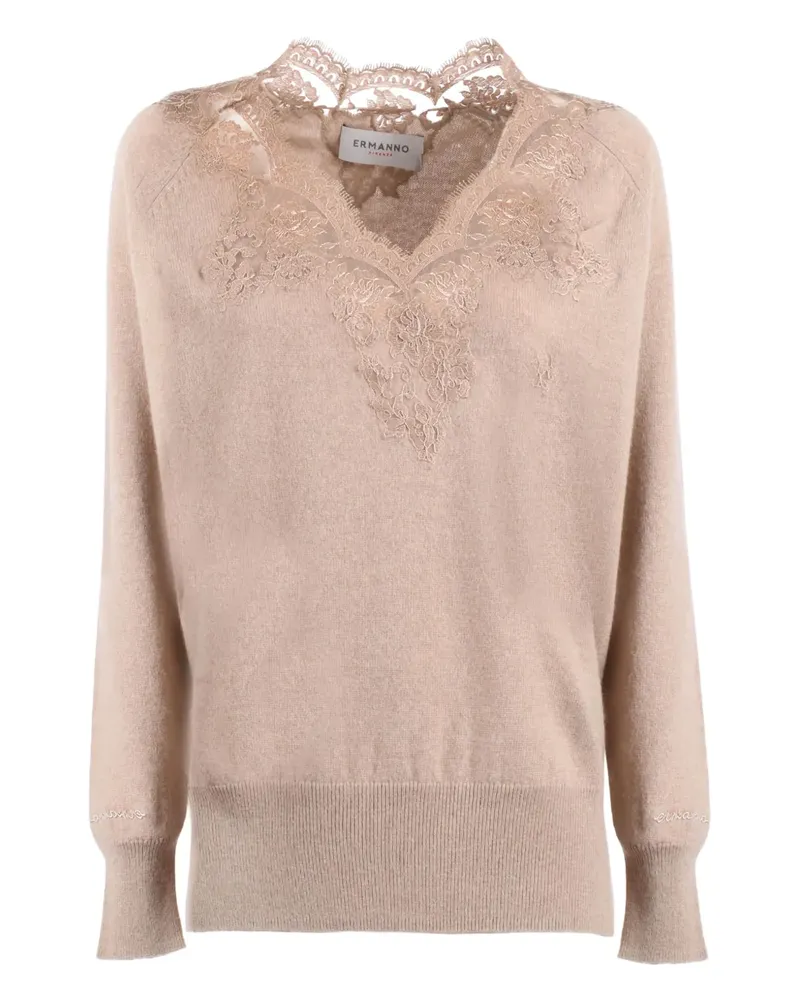 Ermanno Scervino lace v-neck sweater - Nude Nude