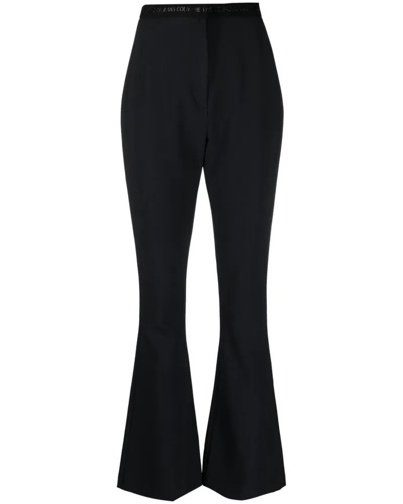 Versace Jeans Ausgestellte Hose mit Logo-Bund - Schwarz Schwarz