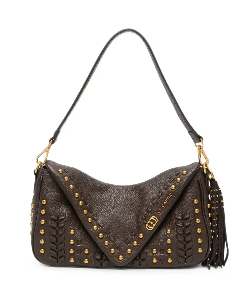 LA CARRIE Eclipse stud-embellished whipstitch shoulder bag - Braun Braun