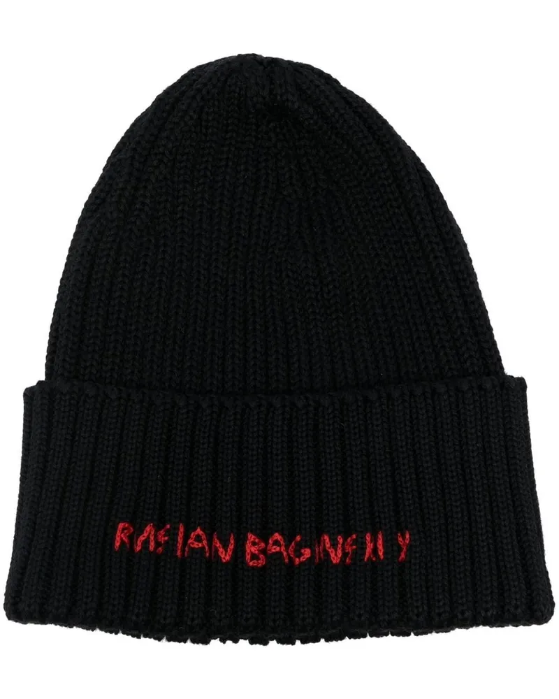 RUSLAN BAGINSKIY Gestrickte Beanie mit Logo-Stickerei - Schwarz Schwarz