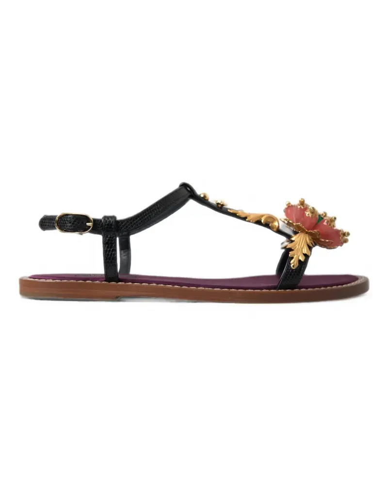 Dolce & Gabbana Sandalen aus Leder mit Blumenverzierung - Schwarz Schwarz