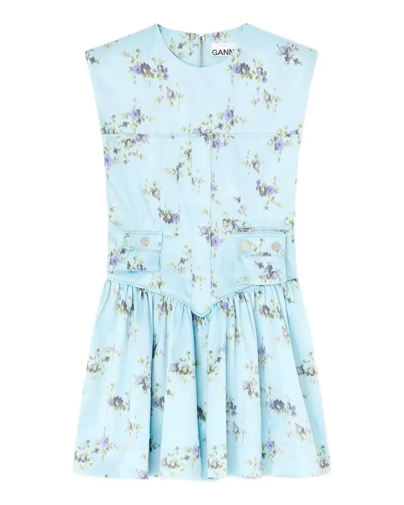 Ganni Minikleid mit Blumen-Print - Blau Blau