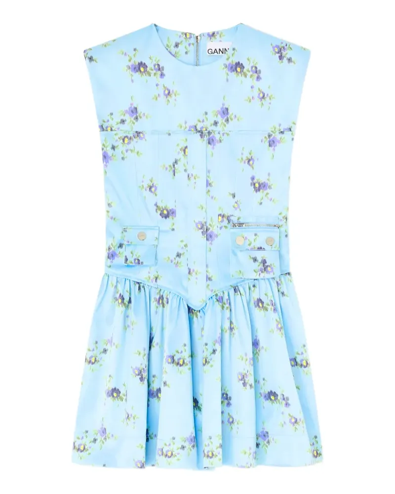 Ganni Minikleid mit Blumen-Print - Blau Blau