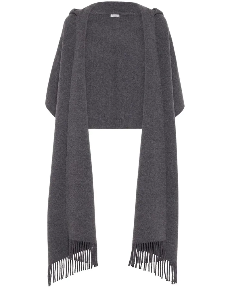 Brunello Cucinelli Gestricktes Cape mit Fransen - Grau Grau