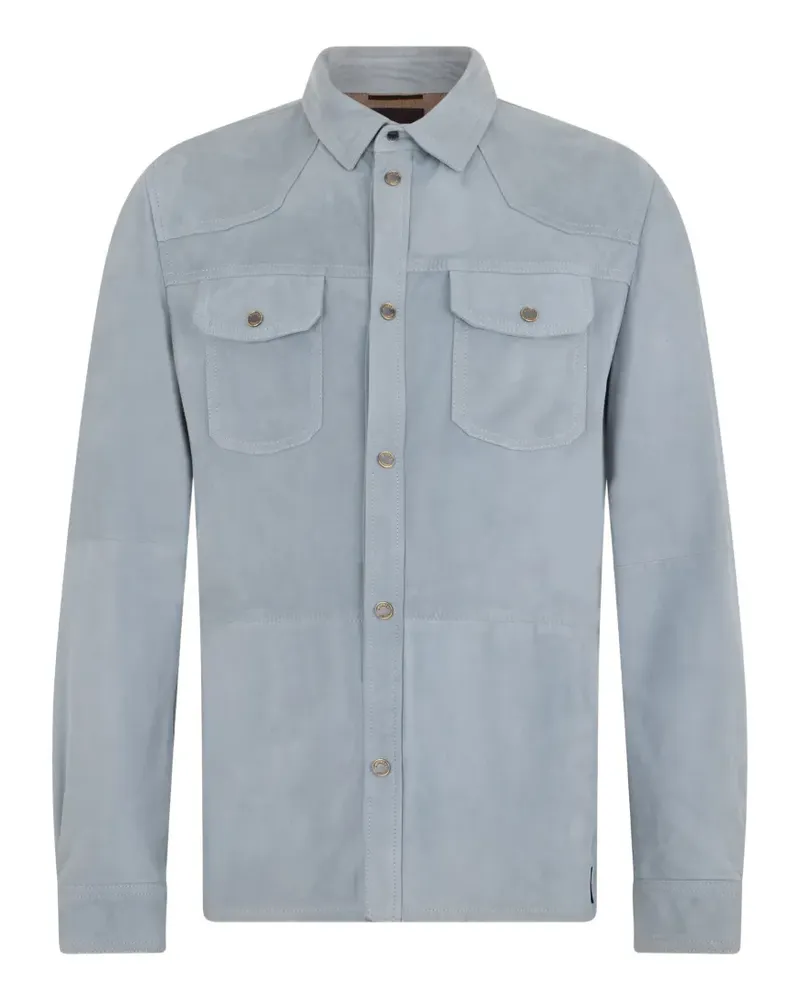MOORER chest pockets leather shirt - Blau Blau