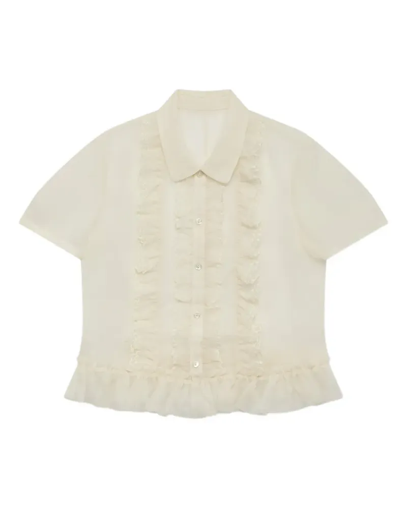 Renli Su ruffled-trim short-sleeve shirt - Nude Nude
