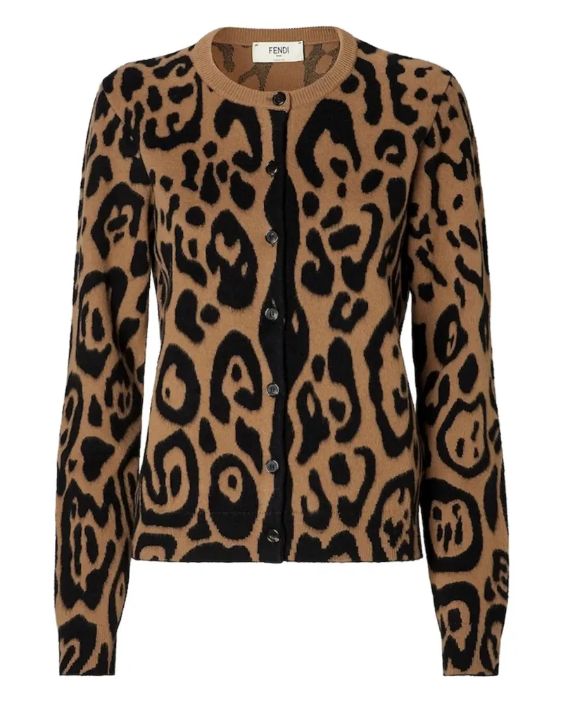Fendi Beige and black  Leo wool and cashmere cardigan - Braun Braun