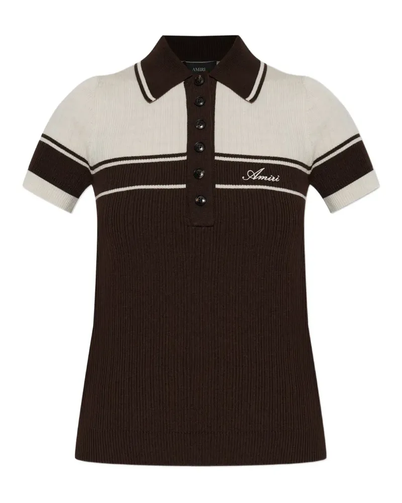 Amiri logo-embroidered striped polo shirt - Braun Braun