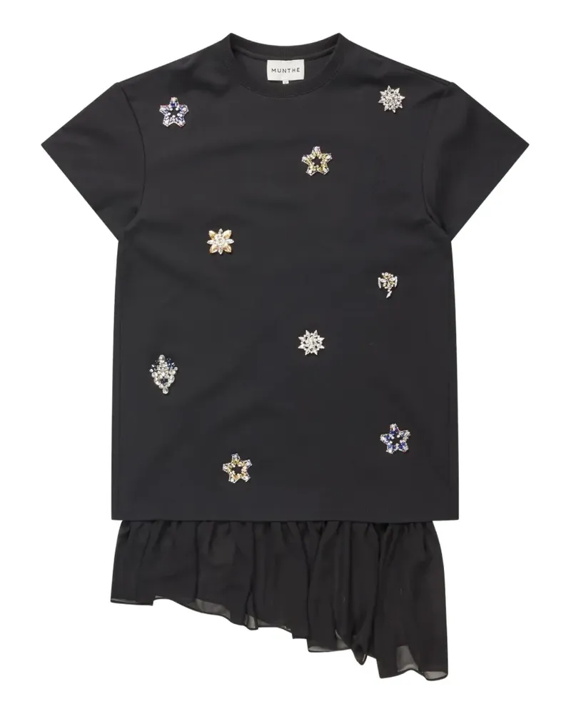 MUNTHE Gerüschtes T-Shirt mit Kristallen - Schwarz Schwarz
