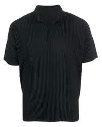 Issey Miyake Plissiertes Basic Poloshirt Schwarz