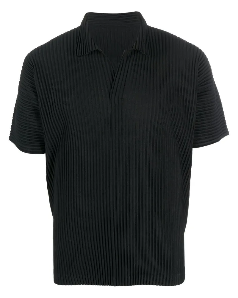 Issey Miyake Plissiertes Basic Poloshirt - Schwarz Schwarz