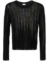 Saint Laurent Gerippter Pullover mit Lochstrickmuster Schwarz