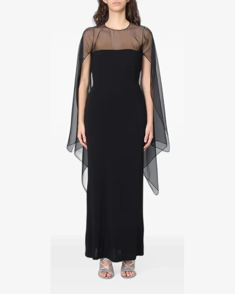 Alberta Ferretti sheer-panelled cape-style maxi dress - Schwarz Schwarz