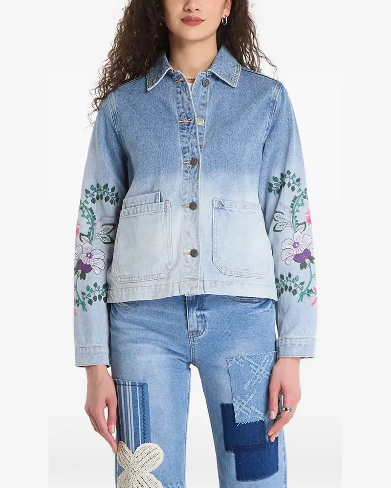 Desigual floral-embroidered denim jacket - Blau Blau