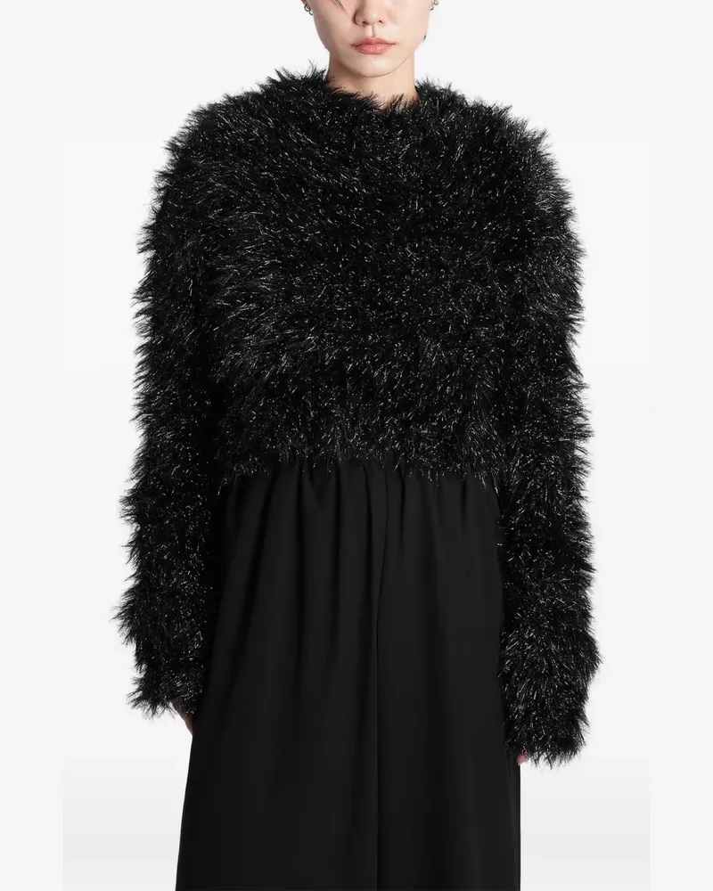 Junya Watanabe Cropped-Pullover in Zotteloptik - Schwarz Schwarz