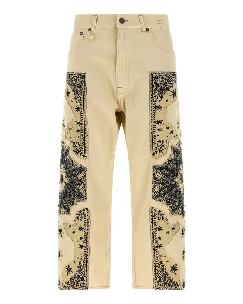 R13 X-BF frayed bandana-appliqué jeans - Nude Nude