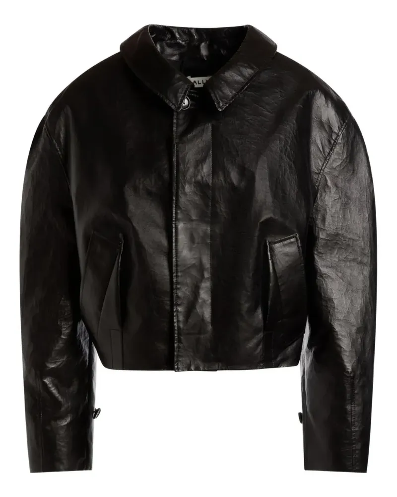 Bally Lederjacke mit Knitteroptik - Schwarz Schwarz