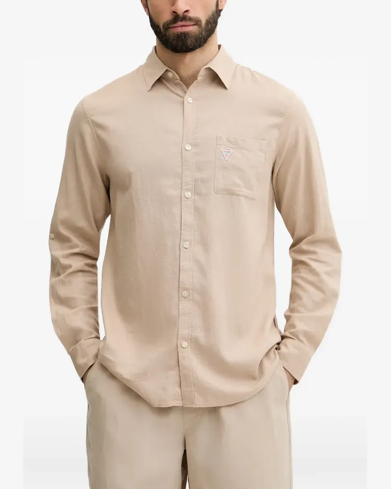Guess logo-patch chest-pocket shirt - Nude Nude
