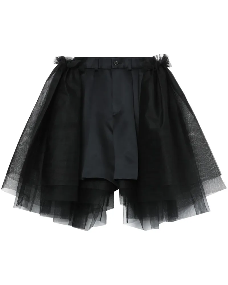 Noir Kei Ninomiya Klassische Shorts mit Tüll-Overlay Schwarz