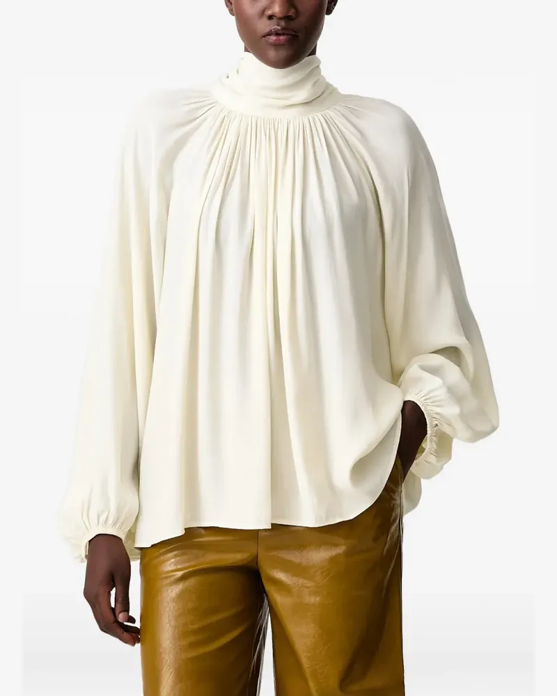 Sisley bow-detail pleated blouse - Nude Nude
