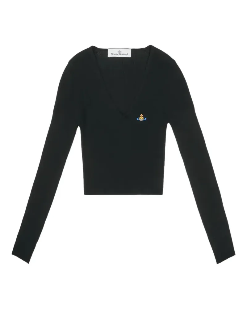 Vivienne Westwood logo-embroidery V-neck sweater - Schwarz Schwarz