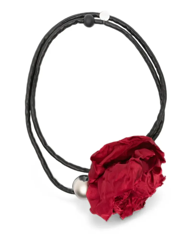 Maria Calderara floral-detail leather necklace - Schwarz Schwarz