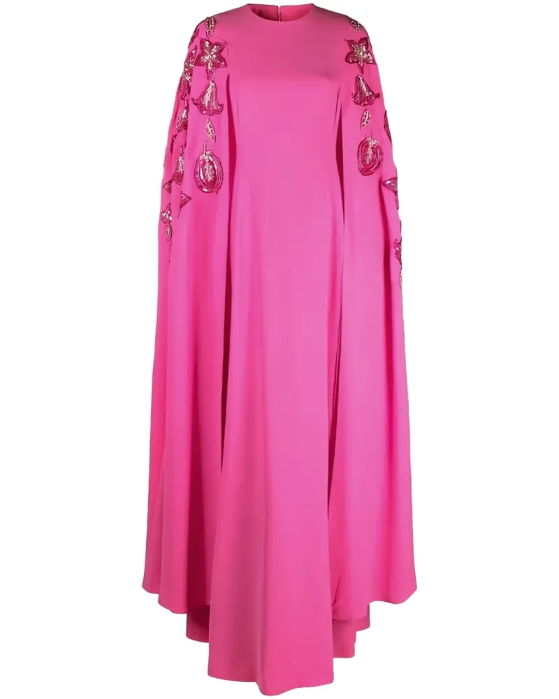 Dina Melwani Abendkleid mit Blumenstickerei - Rosa Rosa
