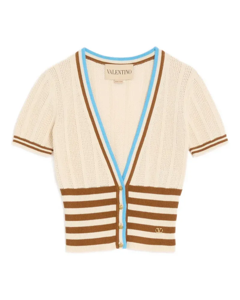 Valentino Garavani Gestreifter Cardigan mit Logo-Schild - Nude Nude