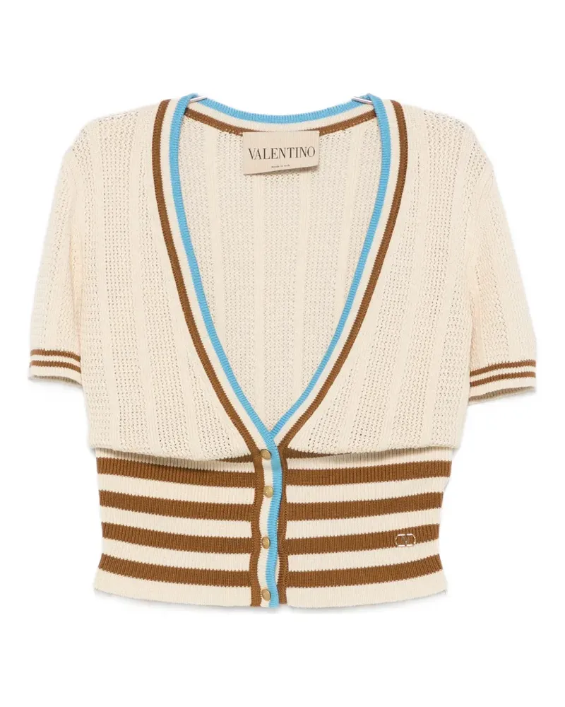 Valentino Garavani Gestreifter Cardigan mit Logo-Schild - Nude Nude