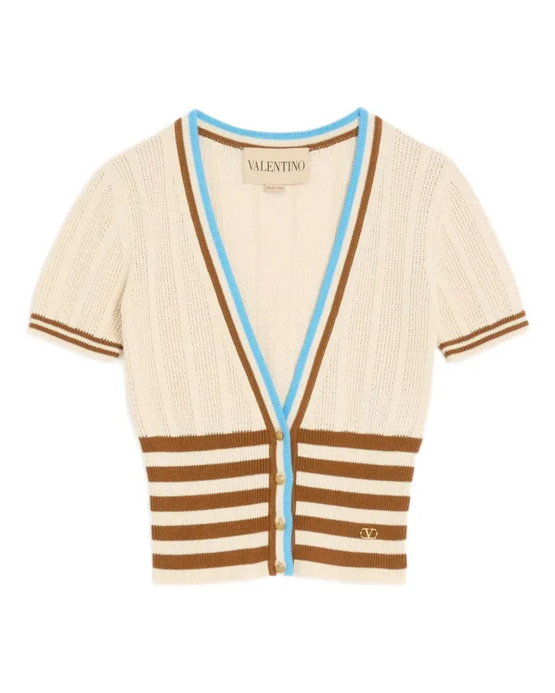 Valentino Garavani Gestreifter Cardigan mit Logo-Schild - Nude Nude