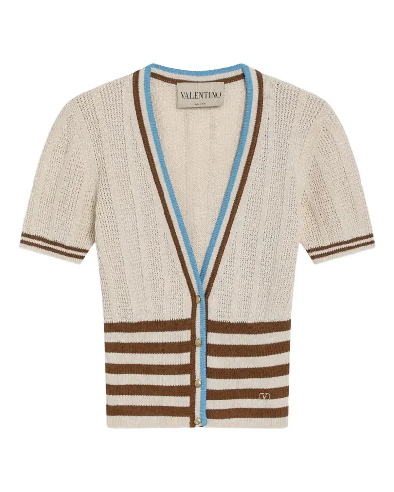Valentino Garavani Gestreifter Cardigan mit Logo-Schild - Nude Nude