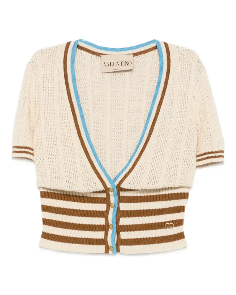 Valentino Garavani Gestreifter Cardigan mit Logo-Schild - Nude Nude