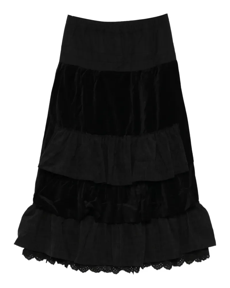 OPEN YY rolled waist tiered midi skirt - Schwarz Schwarz