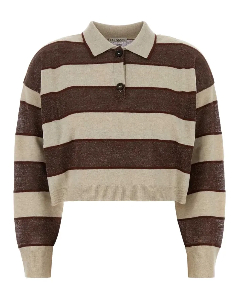 Brunello Cucinelli Gestreiftes Cropped-Poloshirt - Nude Nude