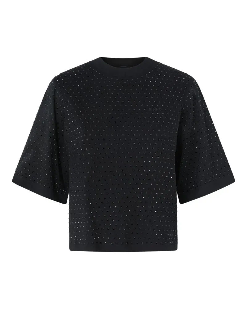 Pinko T-Shirt mit Strass und Logo - Schwarz Schwarz