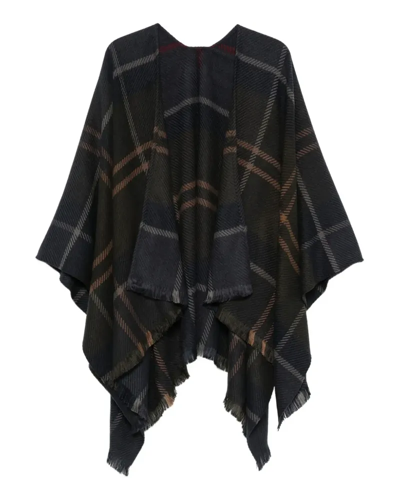Barbour check-pattern fringed cape - Grün Grün