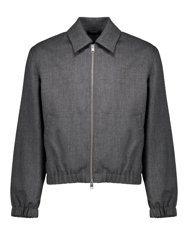 AMI Paris Grey wool padded jacket with Ami de Coeur - Grau Grau