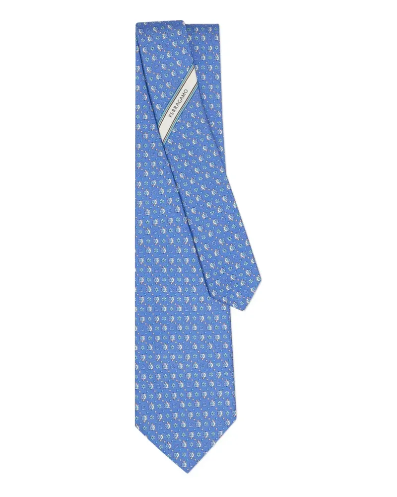 Ferragamo Seidenkrawatte mit Schildkröten-Print - Blau Blau