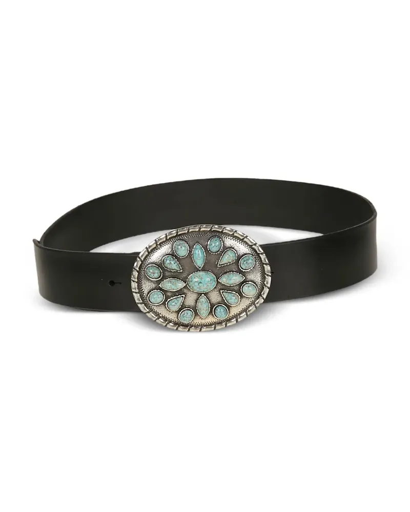 Orciani turquoise-embellished leather belt - Schwarz Schwarz