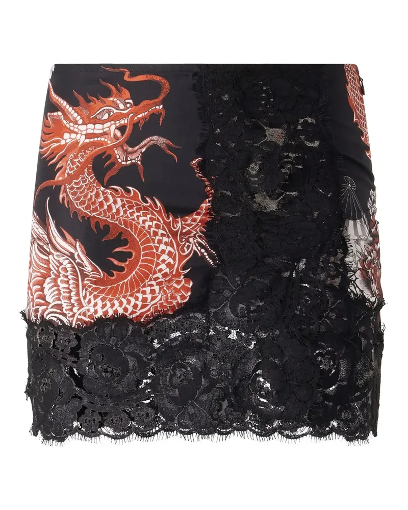 Roberto Cavalli Spitzenrock mit Drachen-Print - Schwarz Schwarz