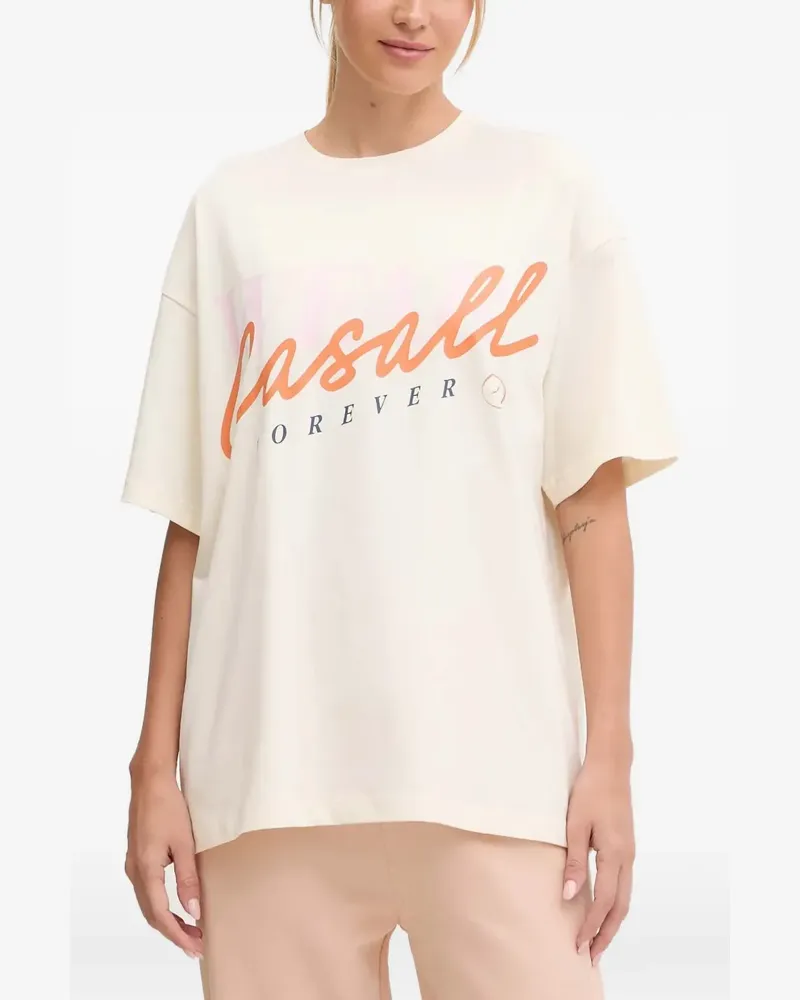 Casall logo-print drop-shoulder T-shirt - Nude Nude