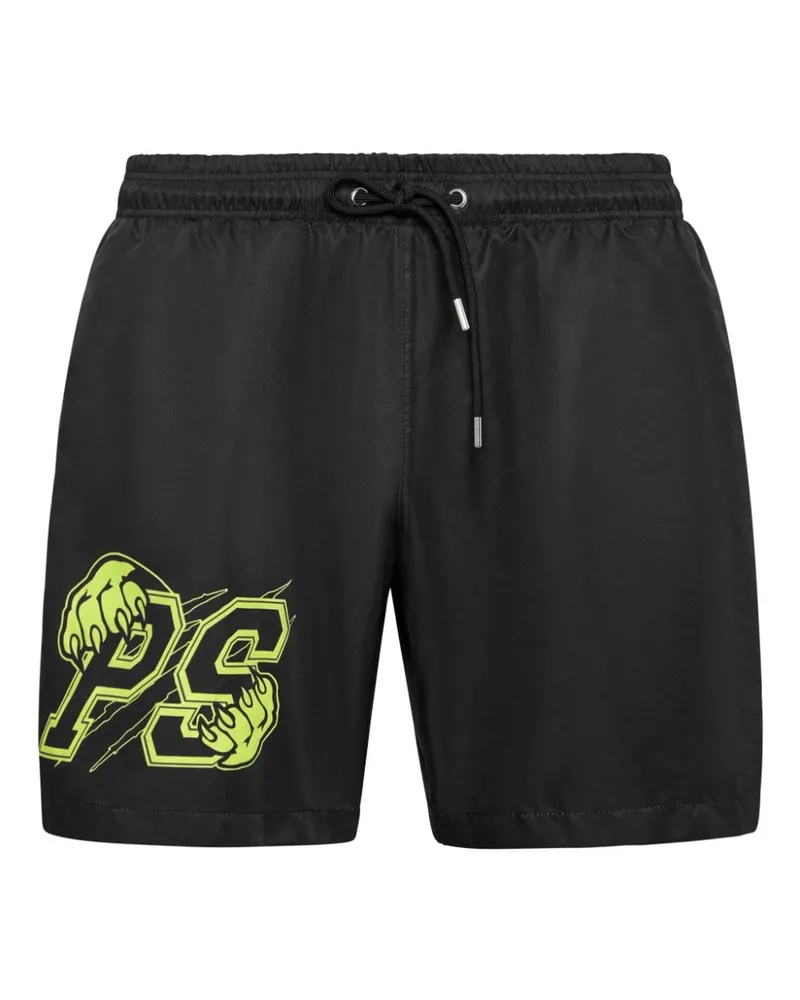 Philipp Plein Badeshorts mit Logo-Print - Schwarz Schwarz