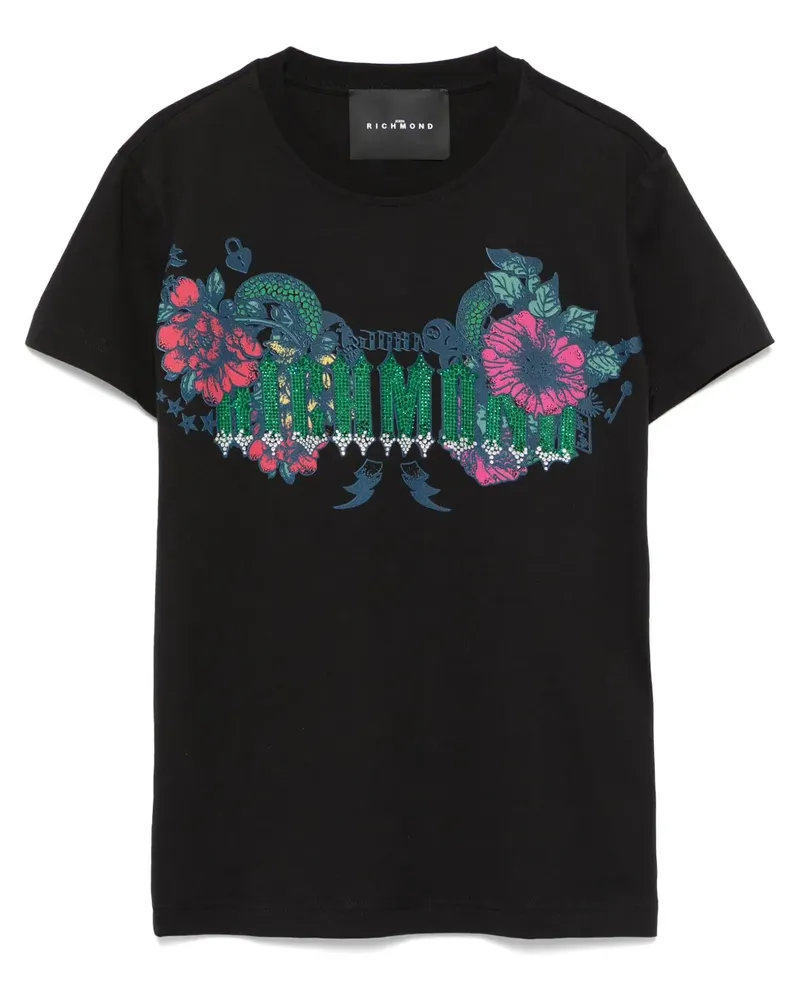 John Richmond T-Shirt mit Blumen-Print - Schwarz Schwarz