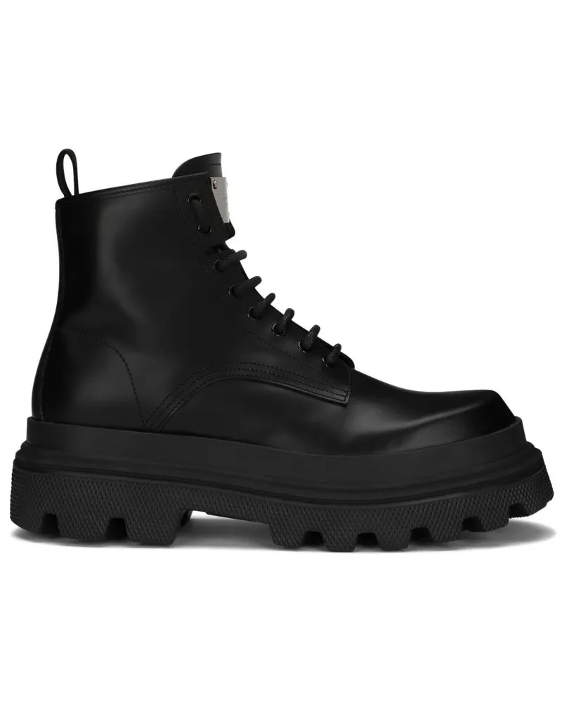Dolce & Gabbana Schnürstiefel mit Logo-Schild - Schwarz Schwarz