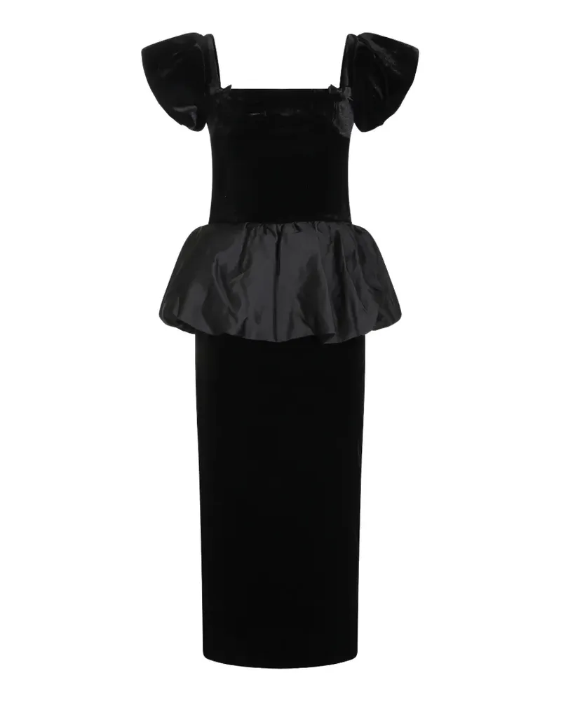Self-Portrait black velvet bubble peplum midi dress - Schwarz Schwarz