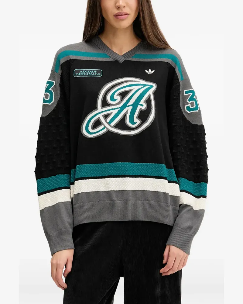 adidas letter V-neck knitwear - Schwarz Schwarz