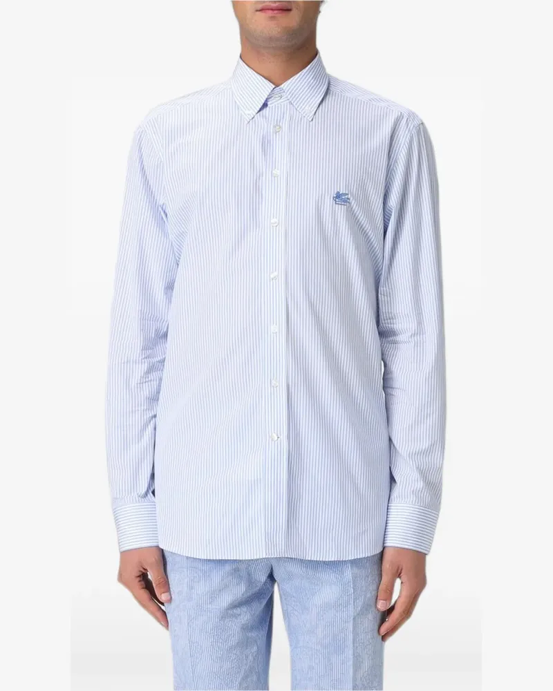 Etro striped embroidered-logo cotton shirt - Blau Blau